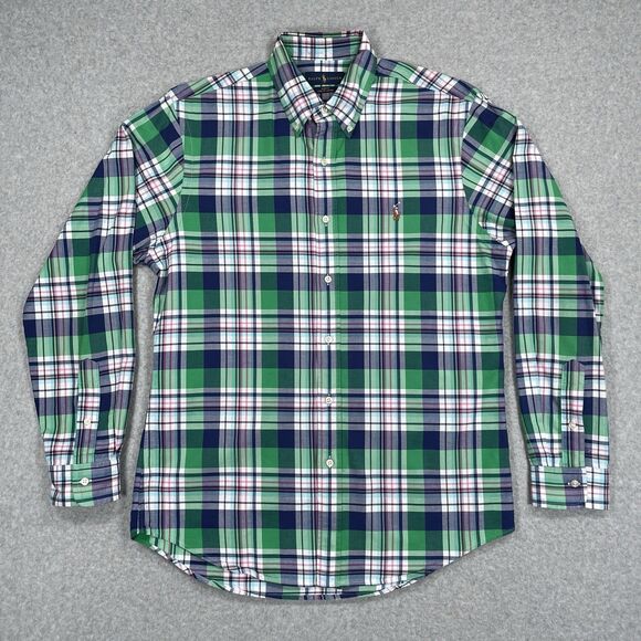Polo Ralph Lauren Shirt Mens Large Slim Fit Madras Plaid Flesh Pony Button Down - Picture 2 of 11